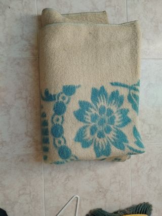 Manta lana beige-teal grande
