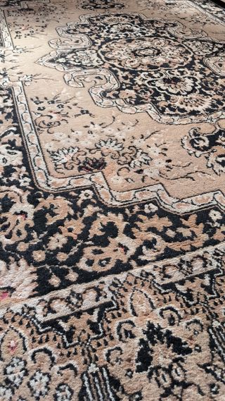 Alfombra salón beige y negra