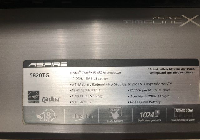 Portátil Acer 5820TG - Negro