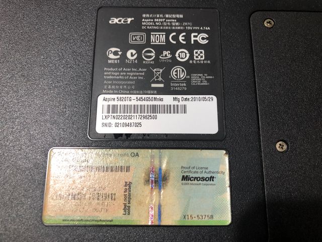 Portátil Acer 5820TG - Negro