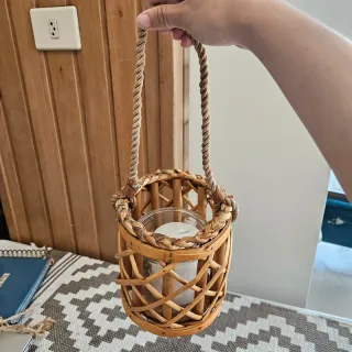 Portavelas mimbre boho marrón