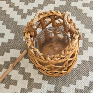 Portavelas mimbre boho marrón