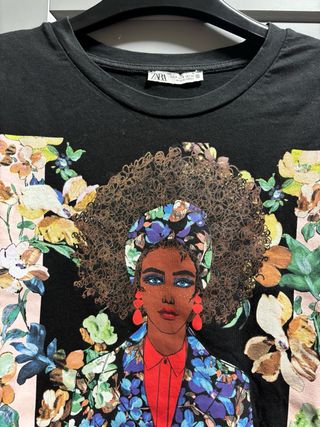 T-shirt Zara nera, multicolor