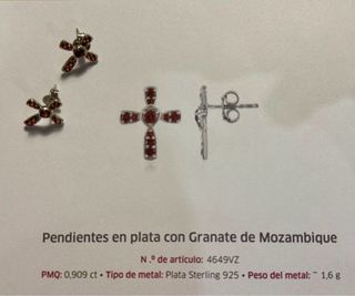 Pendientes cruz: plata 925 y granate de mozambique