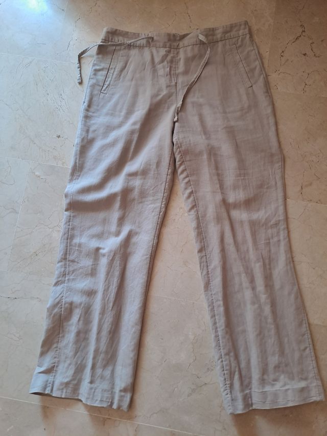 Pantalón lino beige