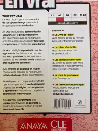 EN VRAI 2 libro de texto de francés 