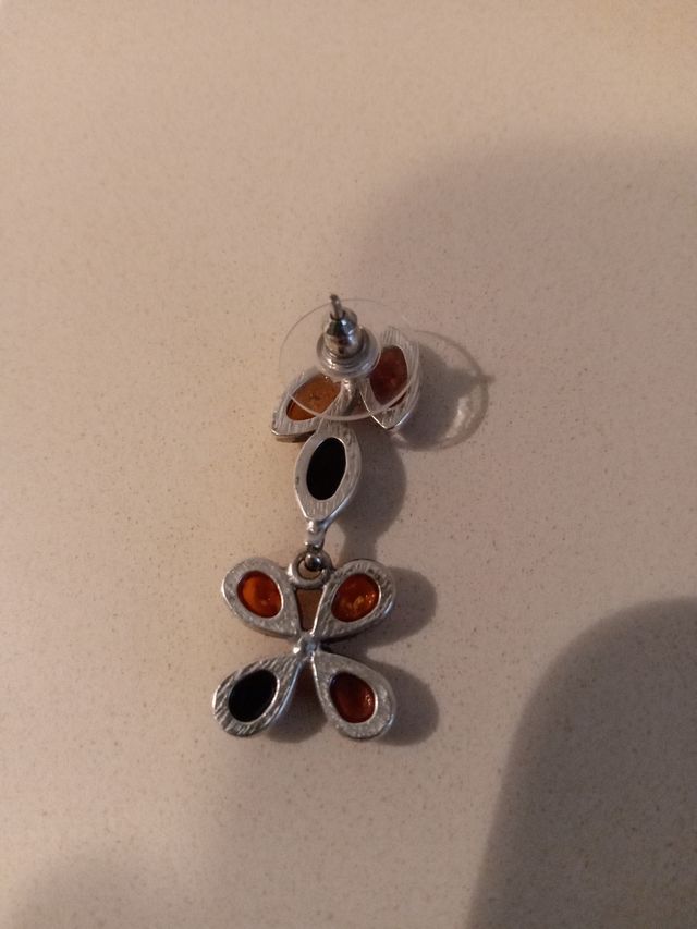 Pendientes de plata y ámbar flores