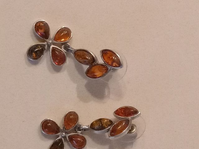 Pendientes de plata y ámbar flores