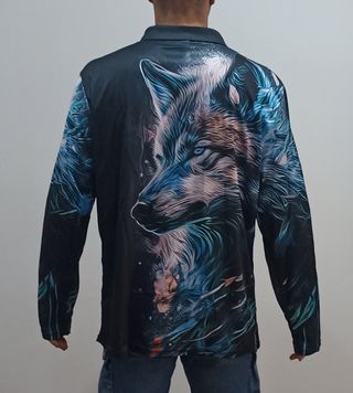 Camiseta lobo - Azul y negra