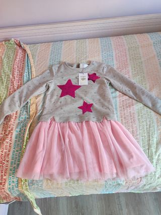 Vestido niña gris y rosa