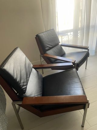 2 Sillones vintage piel | Madera y metal