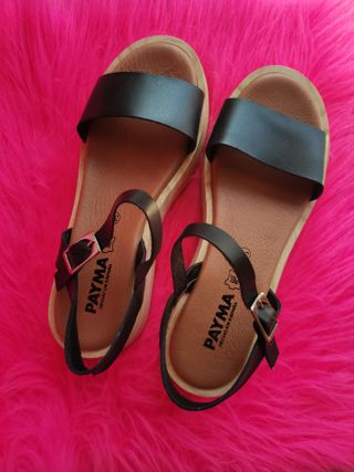 NUEVAS Sandalias PAYMA plataforma negras 39 piel