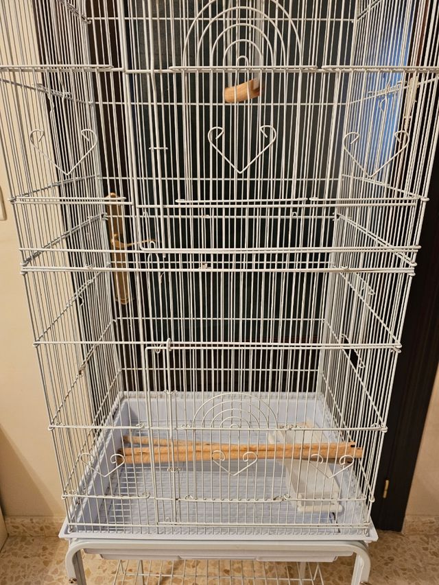 Jaula pajaros blanca con ruedas