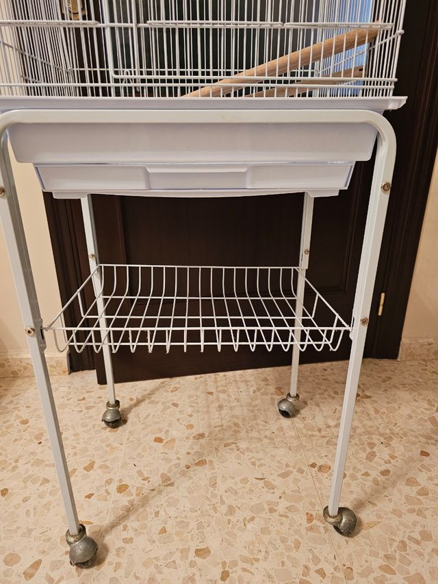 Jaula pajaros blanca con ruedas