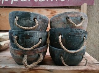 Vaso Terracotta Pianta Grassa Manici Corda 