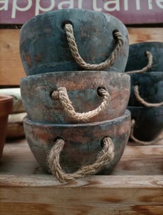 Vaso Terracotta Pianta Grassa Manici Corda 