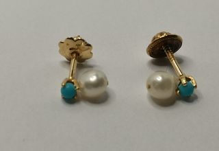 Pendientes perla-turquesa oro 18k
