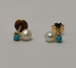 Pendientes perla-turquesa oro 18k
