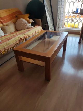 Mesa centro cristal madera