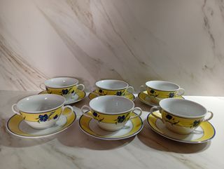 Juego Consomé Porcelana Azul-Amarillo