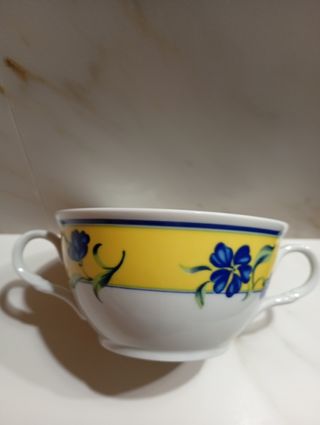 Juego Consomé Porcelana Azul-Amarillo