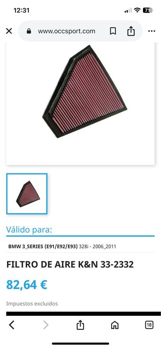 Filtro aire K&N 33-2332 BMW