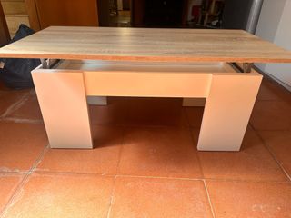 Mesa centro elevable - madera y blanco