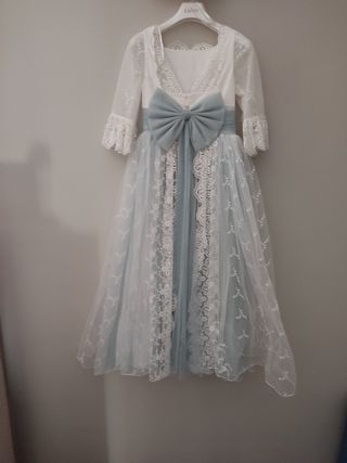 Vestido comunión niña blanco-azul