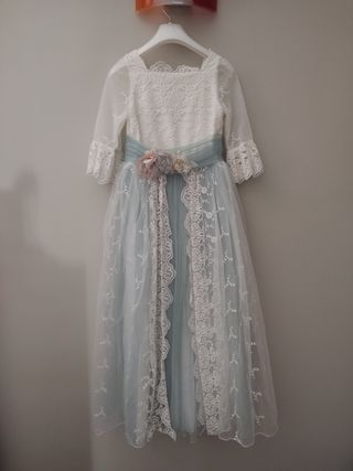 Vestido comunión niña blanco-azul