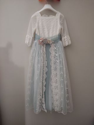 Vestido comunión niña blanco-azul