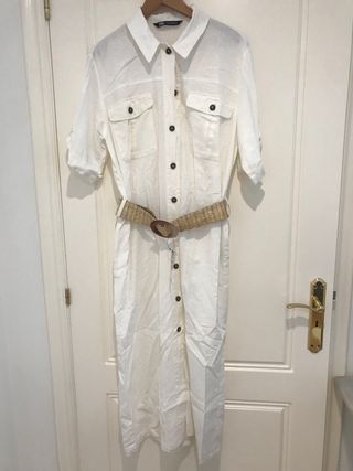 Vestido Zara blanco lino - largo