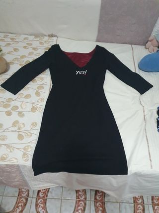 Vestido Desigual negro-rojo T-S