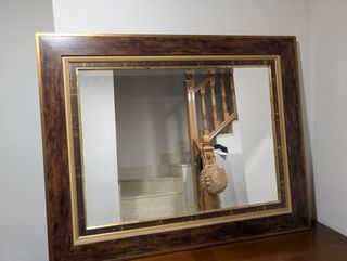 Espejo madera marrón-dorado