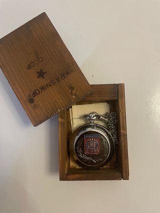 Scatola legno Krasnikov CCCP con orologio da tasca