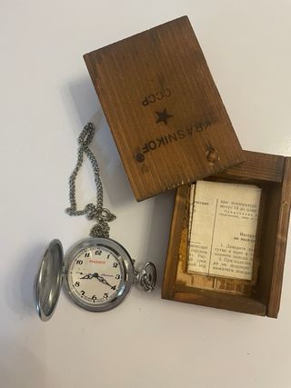 Scatola legno Krasnikov CCCP con orologio da tasca