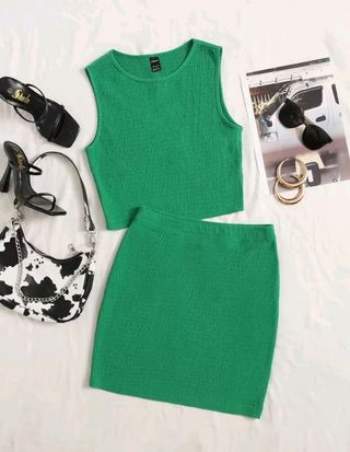 Conjunto falda y top - Verde + pendientes 