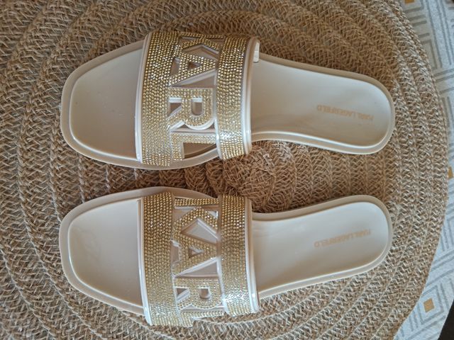 Chanclas Karl Lagerfeld beige-doradas