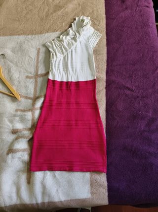 Vestido tubo blanco y rosa