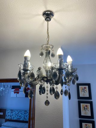 Lampara araña gris cristal 4 luces