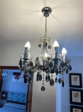 Lampara araña gris cristal 4 luces