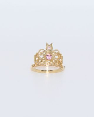 ANILLO CORONA CON CIRCONITAS ROSA. ORO 18K