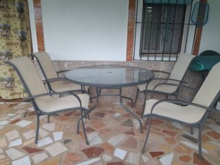 Mesa+sillas jardín - metal, beige