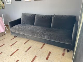 Sofá-cama terciopelo gris - 3 plazas