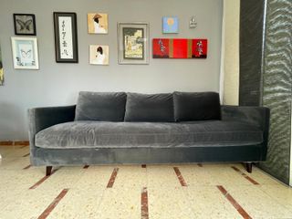 Sofá-cama terciopelo gris - 3 plazas