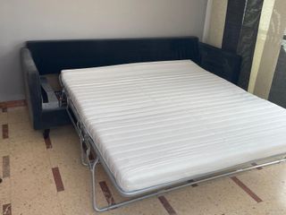 Sofá-cama terciopelo gris - 3 plazas