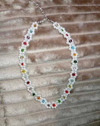 Collar perlas flores multicolor