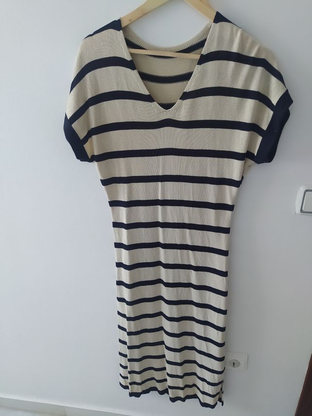 Vestido rayas beige-negro