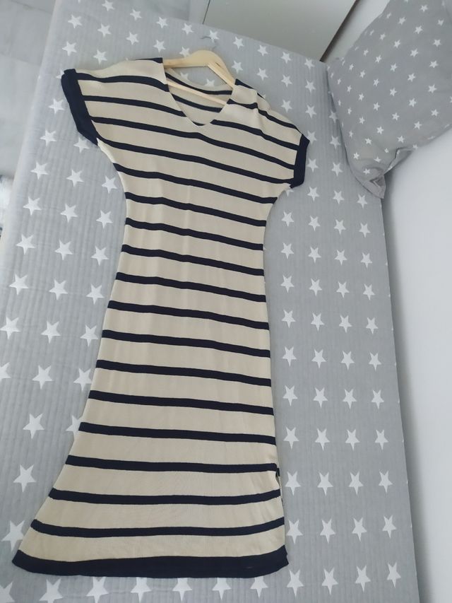 Vestido rayas beige-negro