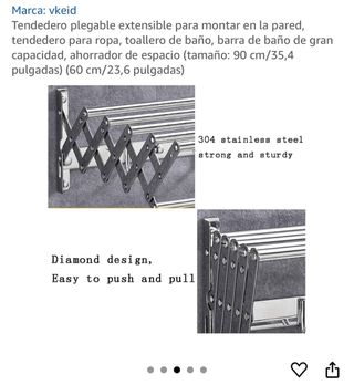 Tendedero plegable extensible inox. 60 cm ancho.