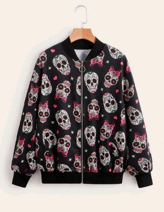 Chaqueta Calaveras Negra Rosa